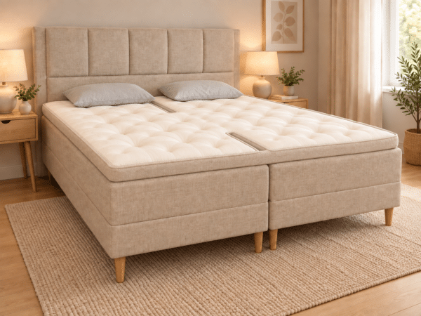 Komplet med gavl & latextopmadras Boxelevation Beige Velour