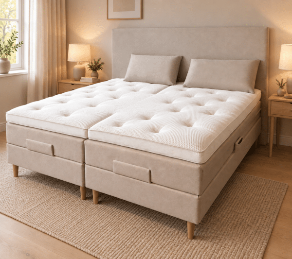 Enkelte eller split Bamboo topmadras(ser) Sandfarvet Elevationsseng med gavl